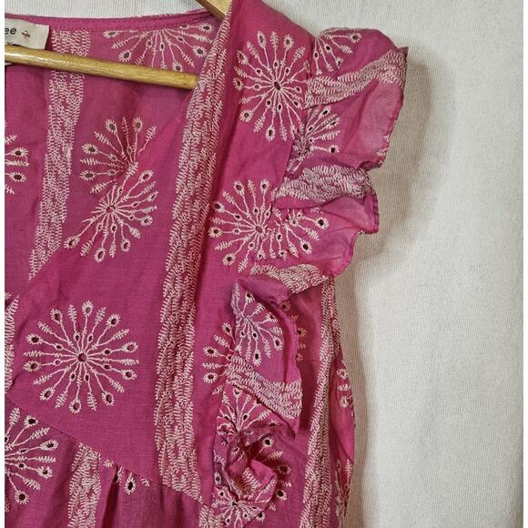 Umgee Embroidered Eyelet Pink and White Sundress Size XL Short Ruffled Sleeves - Picture 2 of 4
